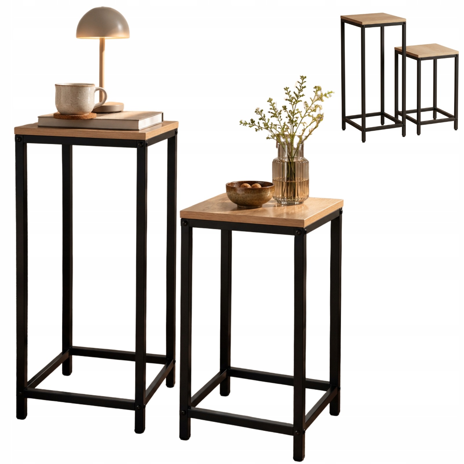 Kwietniki Zestaw 2 Kwadratowych Metal Brąz 24X24X60 42,5 CM Mdf