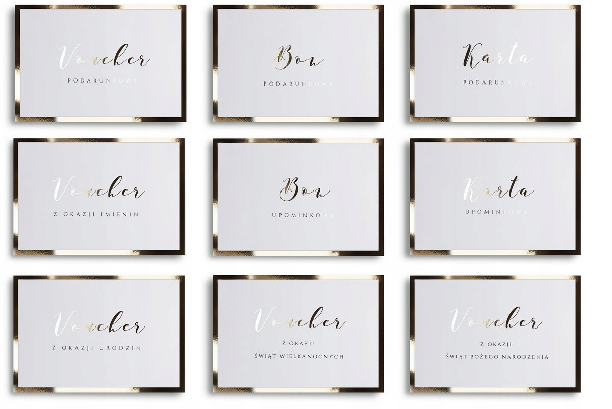 VOUCHER ZŁOTY KARTA PODARUNKOWA BON PODARUNKOWY każda branża ZŁOTE 100 szt Wysokość produktu 10 cm