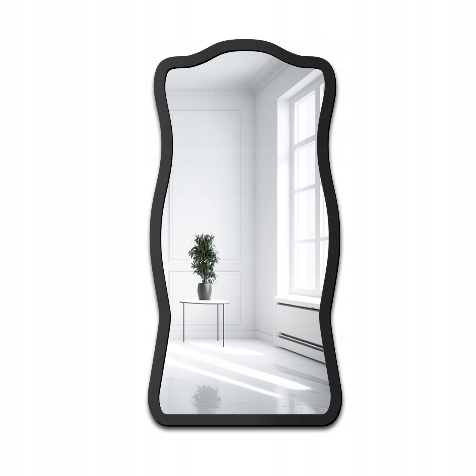 Zrcadlo ve vlnitém černém rámu 60x120 do obývacího pokoje