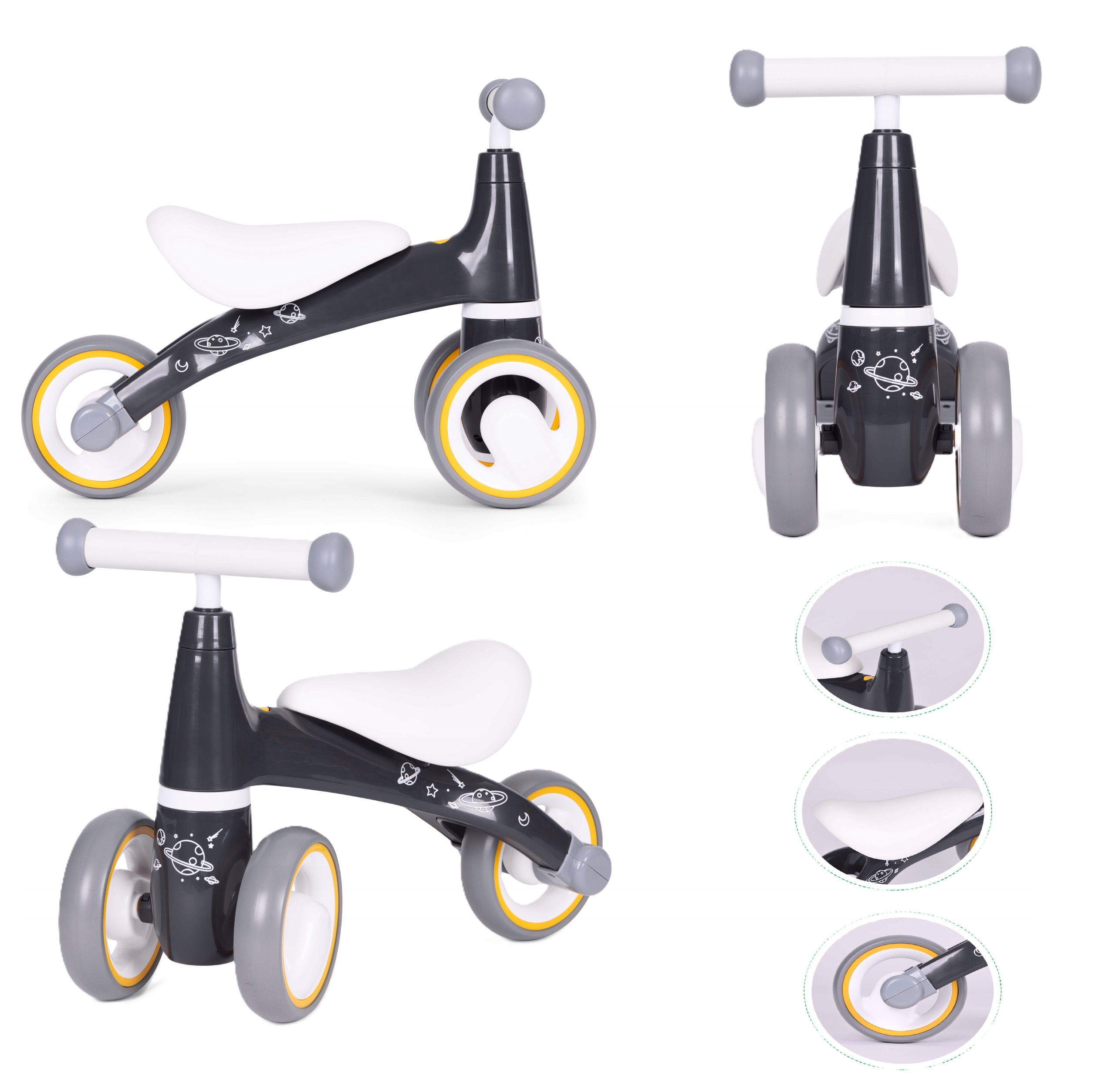 Rowerek Biegowy Kosmiczny Dla Dzieci Podwójne Koła Wyprofilowane Siedzisko