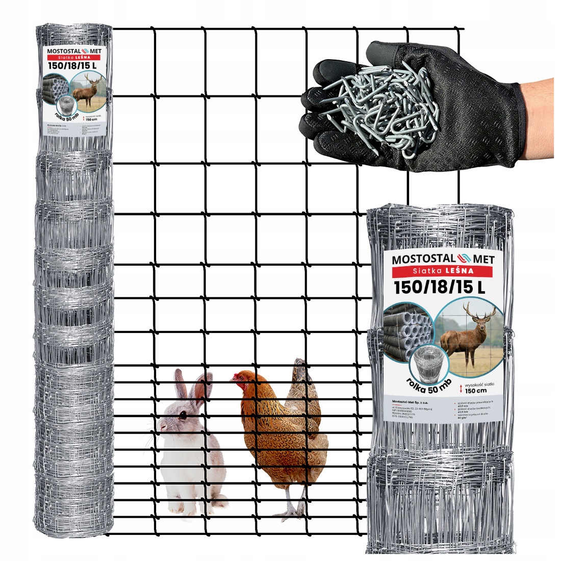 Siatka Leśna ogrodzeniowa 150/18/15 L 50m Gęsta na kury Zająca gęsi