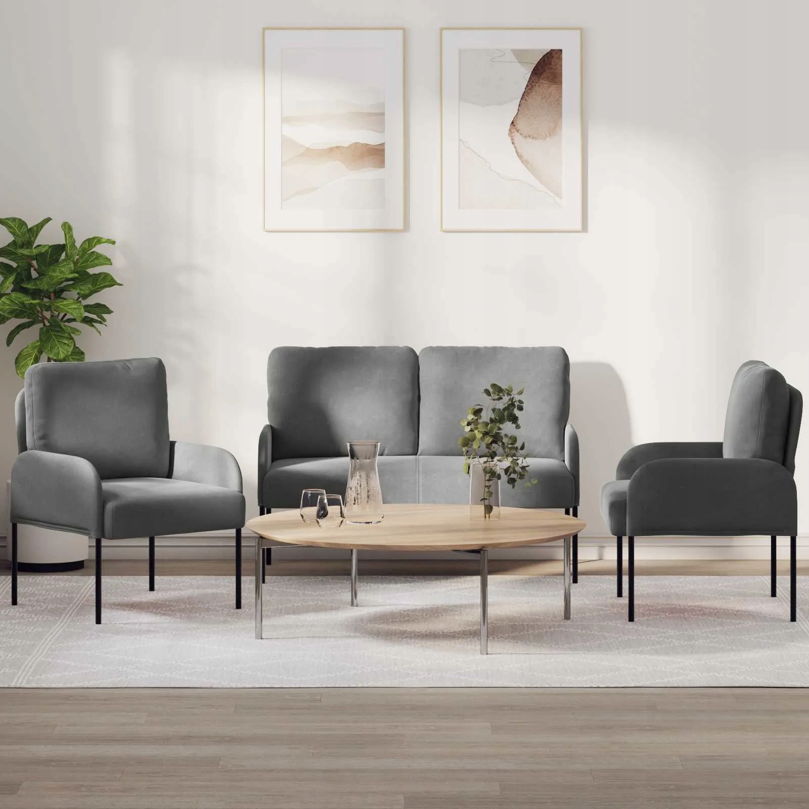 vidaXL Sedací soupravy 3 pcs Tmavě šedá 115 x 56 x 80 cm Překližka