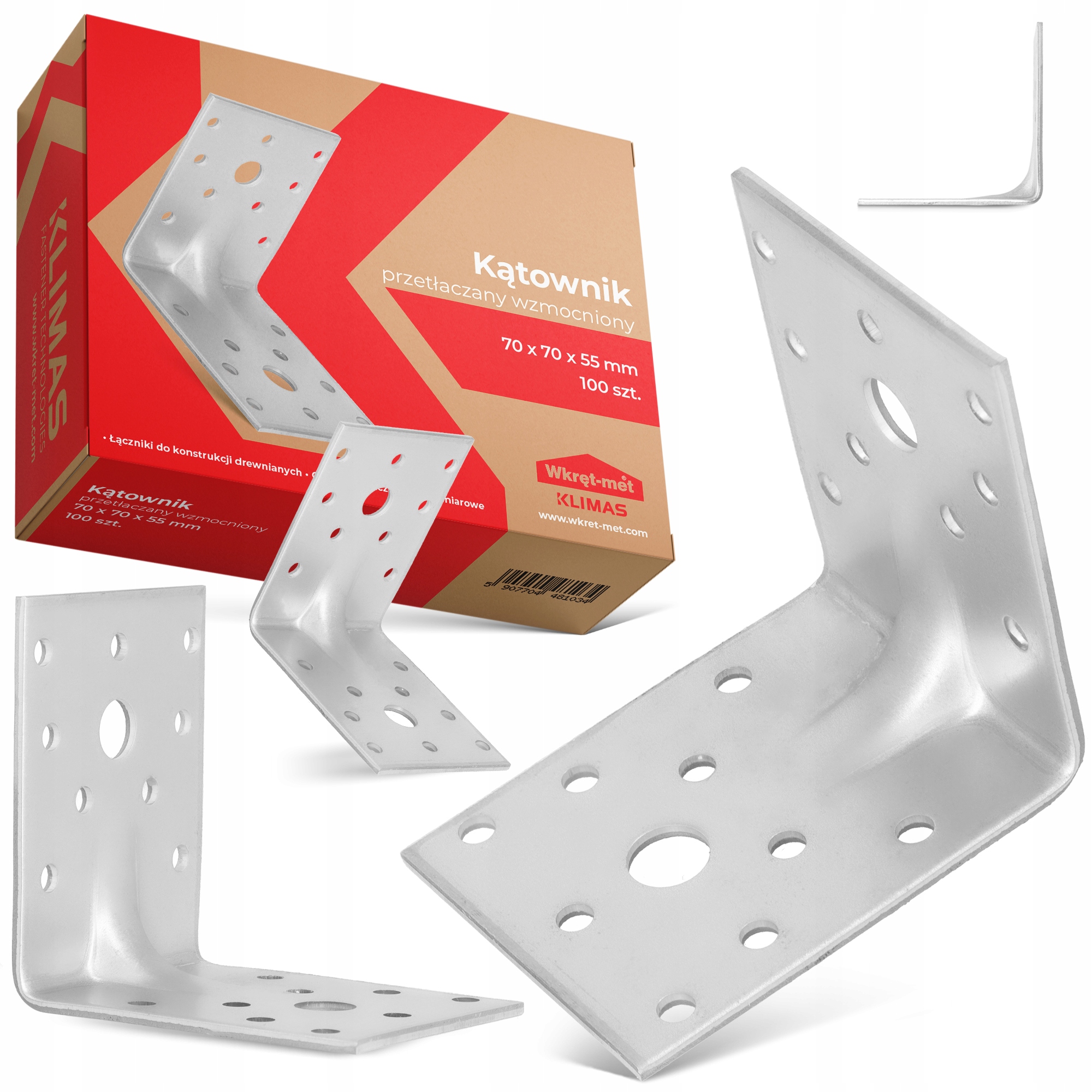 100 x Tesársky Uholník Zosilnený 70x70x55 Stolárska Spojka Pozinkovaná Oceľ 1K