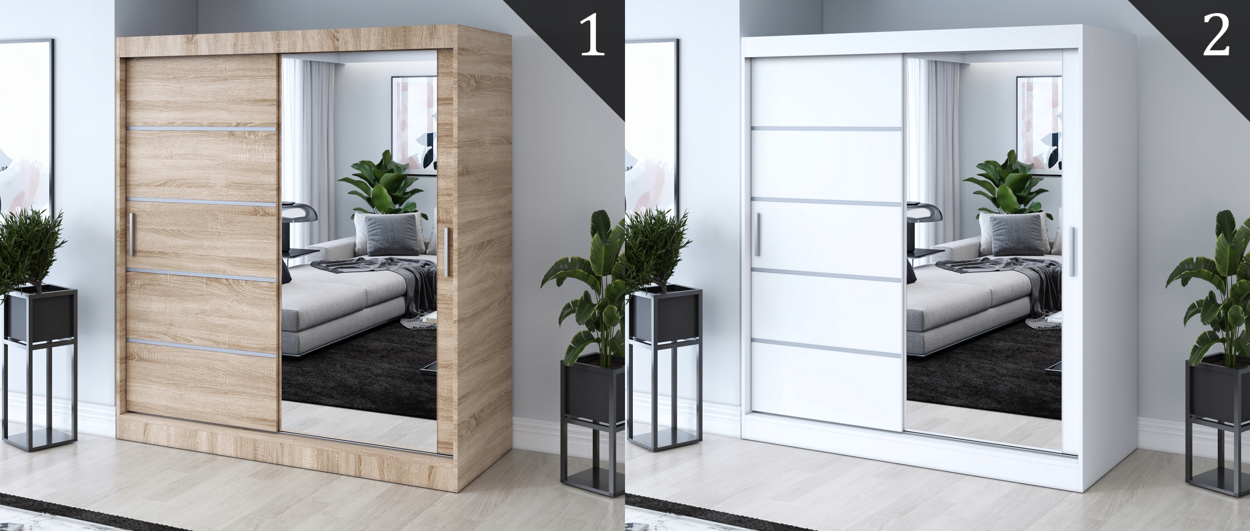 Szafa Przesuwna 180 cm Biała Listwy Lustro Kod producenta 180-PL