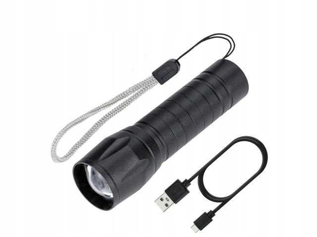 MEGA MOCNA LATARKA TAKTYCZNA XPE COB ZOOM SOS LED USB ETUI CZARNA ALUMINIUM Źródło światła LED