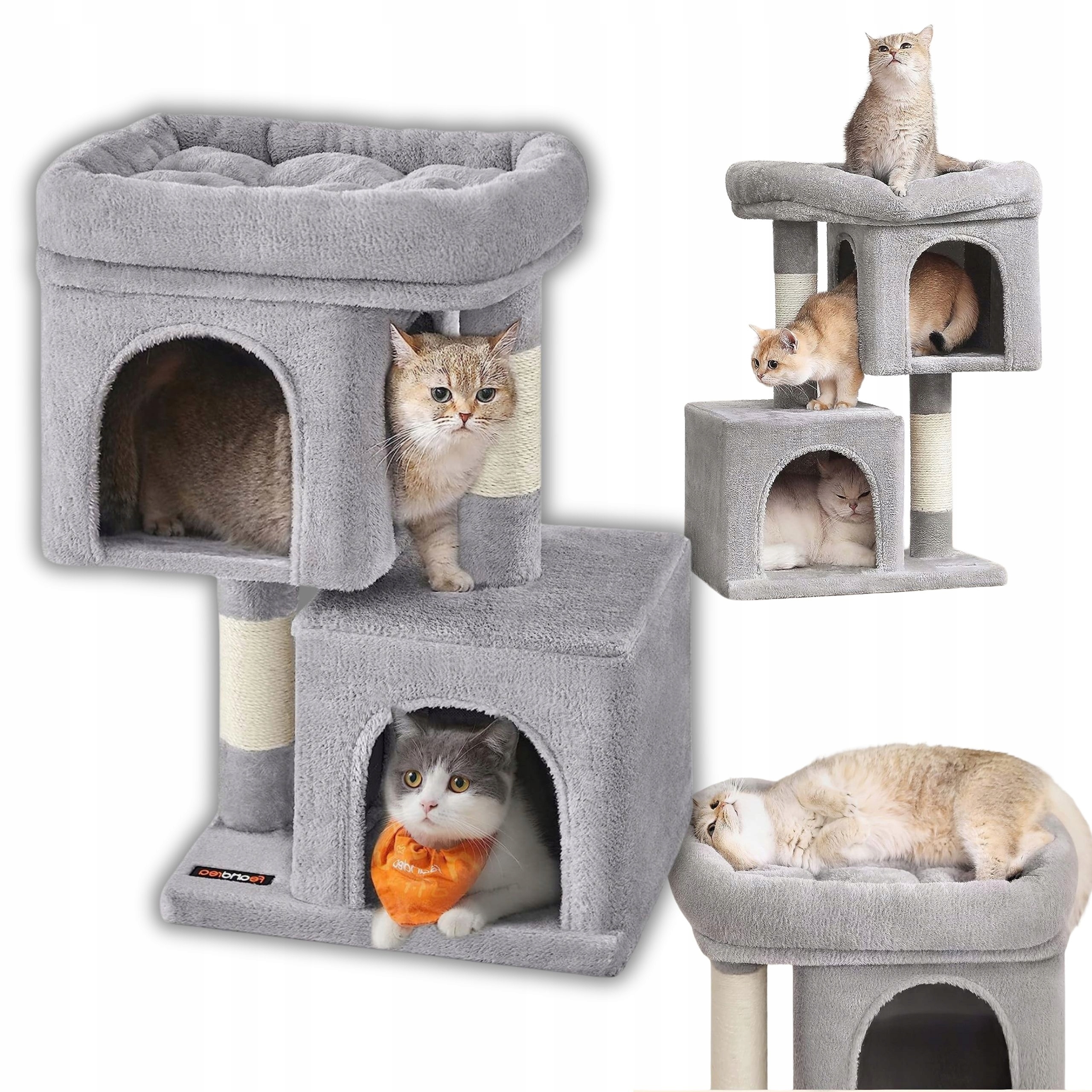 Levně Malý Škrabadlo Pro Kočky 67 cm S Domečkem A Plošinou, Stabilní, Světle Šedý