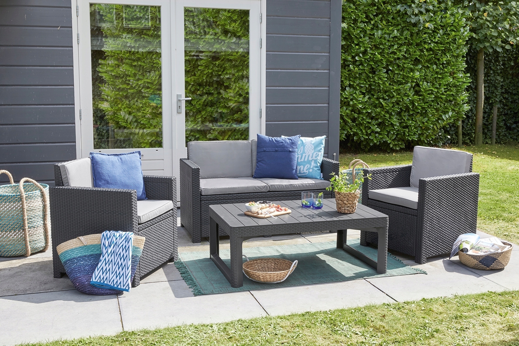 REGULOWANY STÓŁ STOLIK NA OGRÓD TARAS LYON DWUPOZYCYJNY GRAFT KETER CURVER Linia LYON TABLE RATTAN Grafit