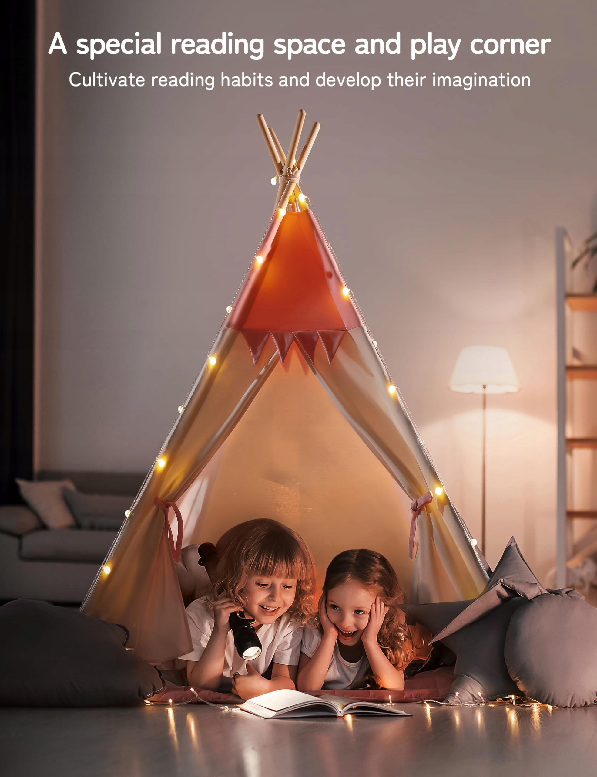 BESREY Namiot Tipi Dla Dzieci RóżowoBeżowy Namiot Do Pokoju Dziecięcego — miniatura 5