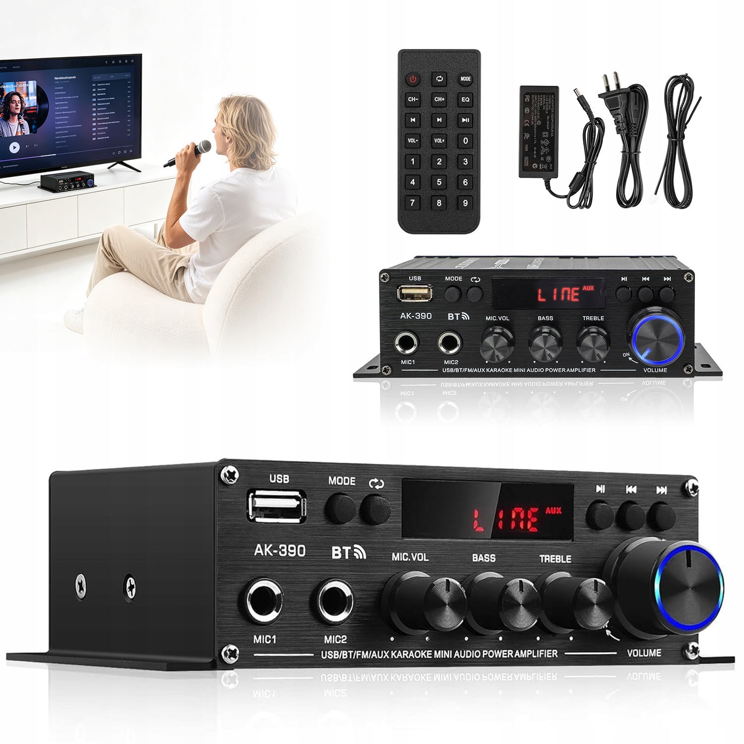 Bluetooth 5.0 Audio Zesilovač S Usb Aux Rca MIC Vstupy Pro Tv Počítače