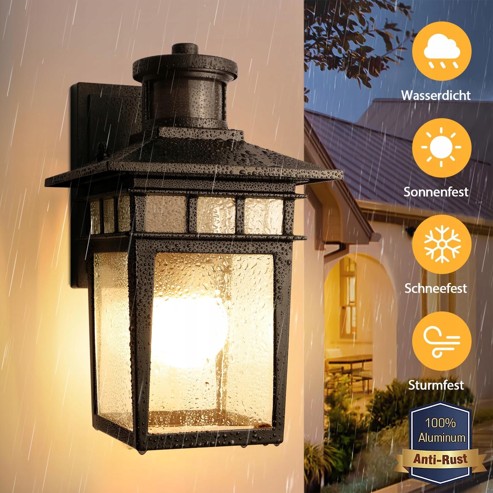 APOTO Zewnętrzna Lampa z Czujnikiem Ruchu E27 Wodoodporna LED — miniatura 6