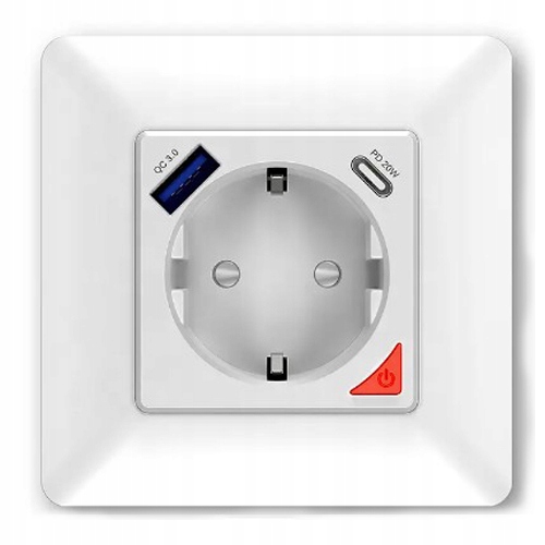 Gniazdko ścienne Kontakt USB USB-C 16A WiFi Tuya