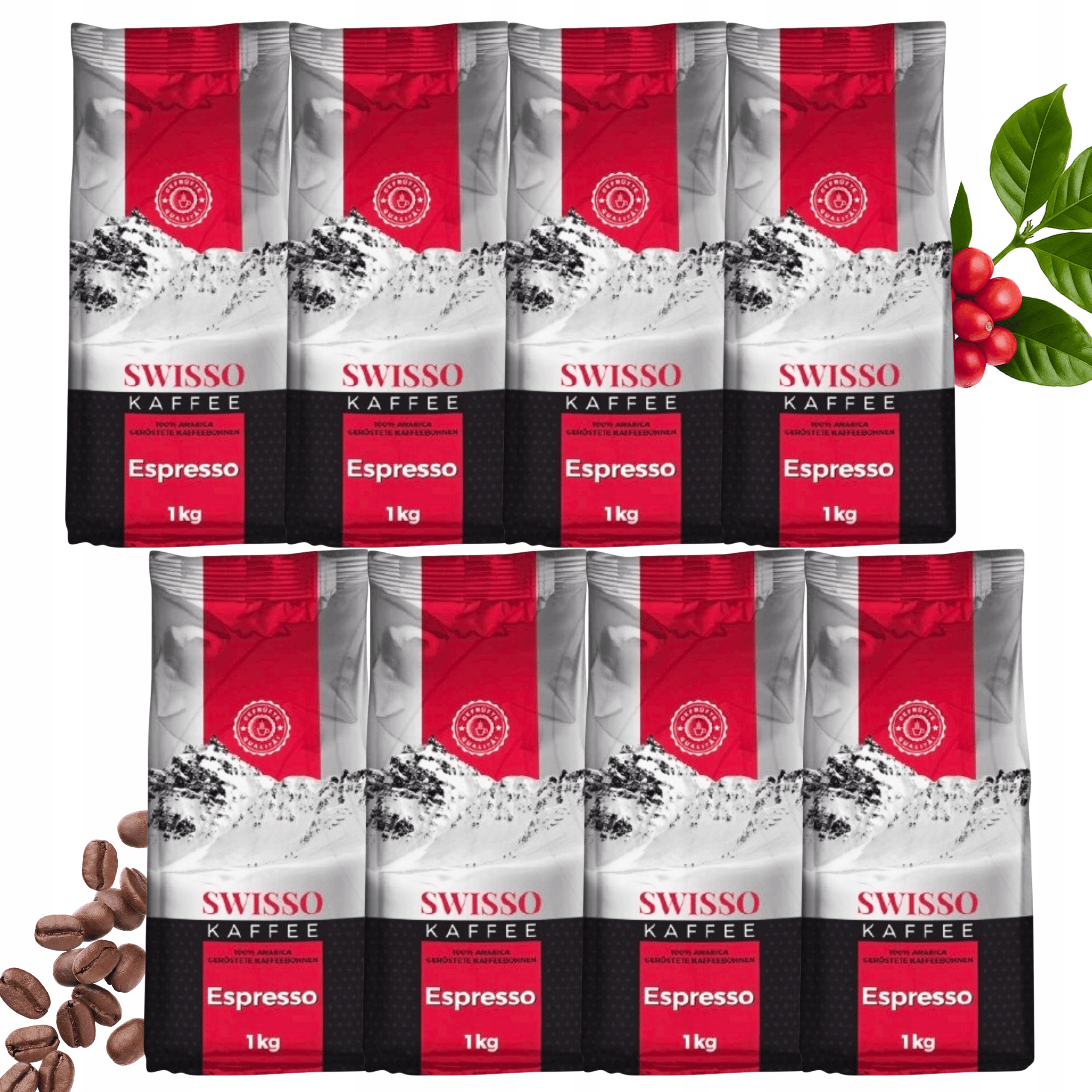 Levně Káva Zrnková 1 kg Arabica 100% Čerstvě pražená Espresso Swisso 8 x 1 kg