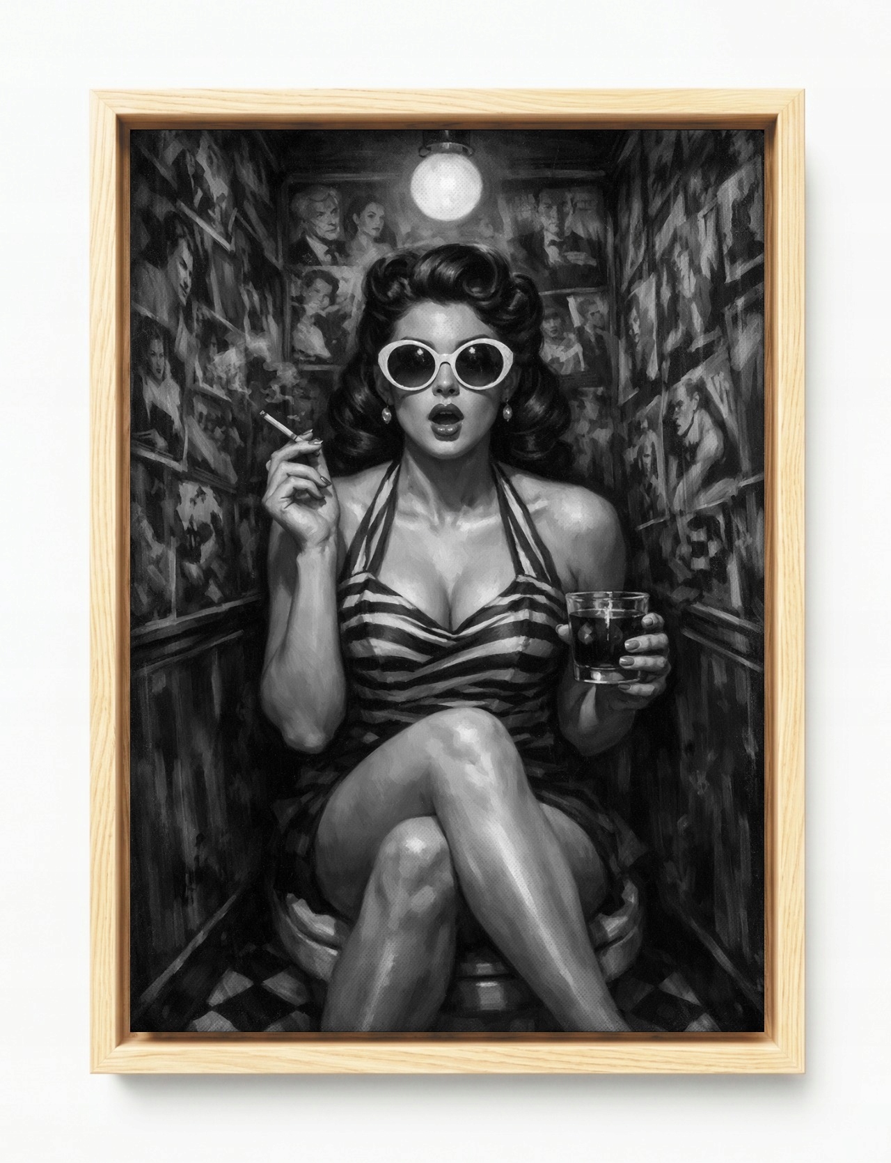 Obraz Rám American Box Žena Toaleta Wc Papieros Drink Humor B&w 40x60