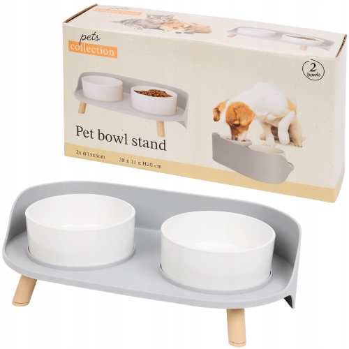 Levně Dvojitá Miska Na Nožičkách 37X20X11 CM Vyjímatelné Misky Pro Psa Kočku