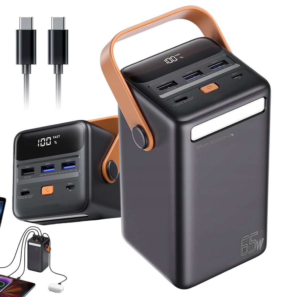 Powerbanka 14.7*7.5*7.5CM 50000MAH 3XUSB 65W Pro Chytré Hodinky, Přenosný Držák