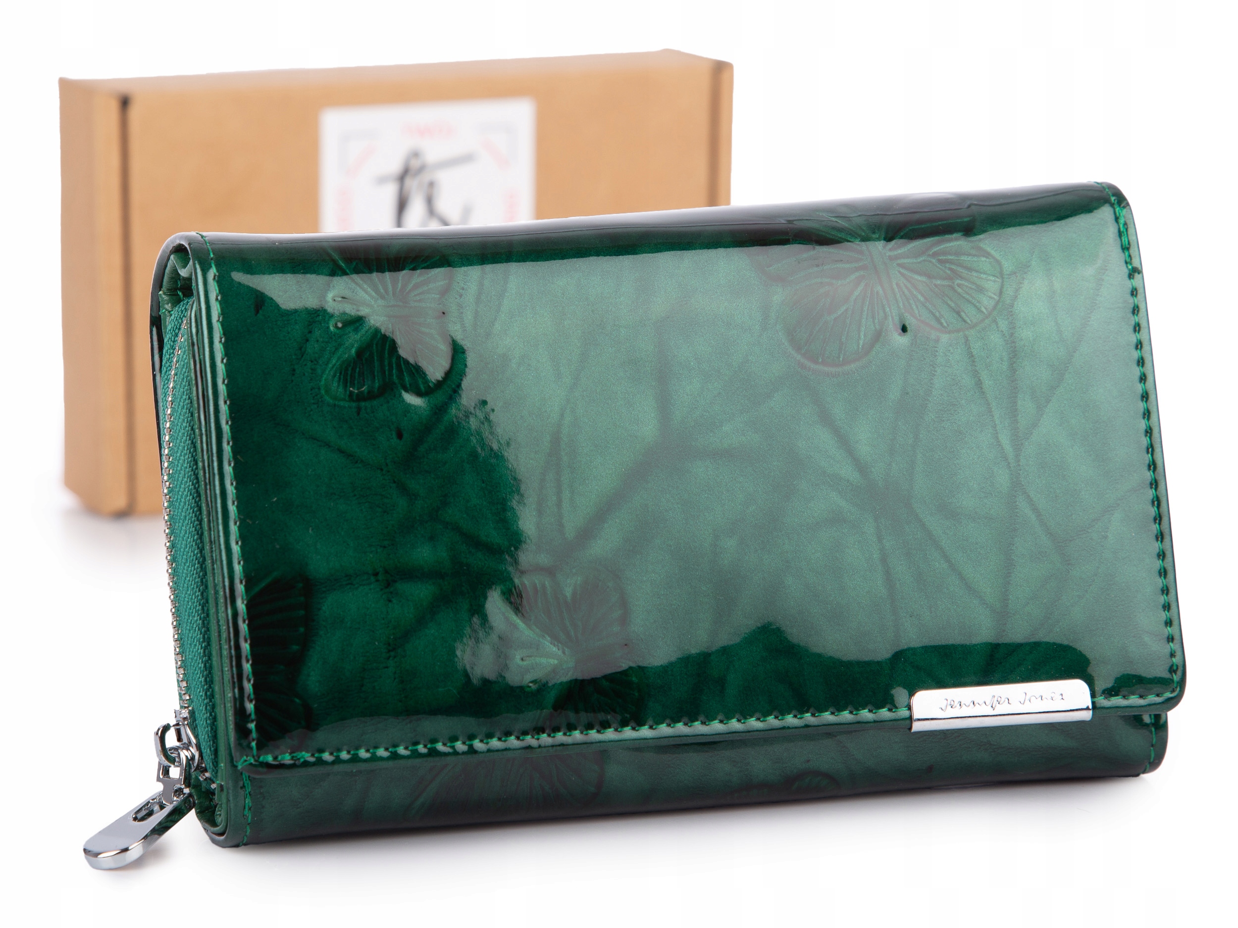 Velká dámská lakovaná peněženka se vzorem motýlů Jennifer Jones zelená