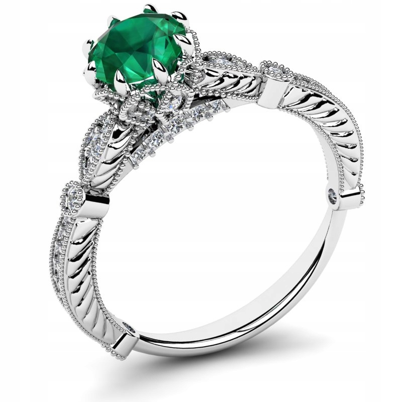 

Pierścionek Z Białego Złota Z Zieloną Cyrkonią