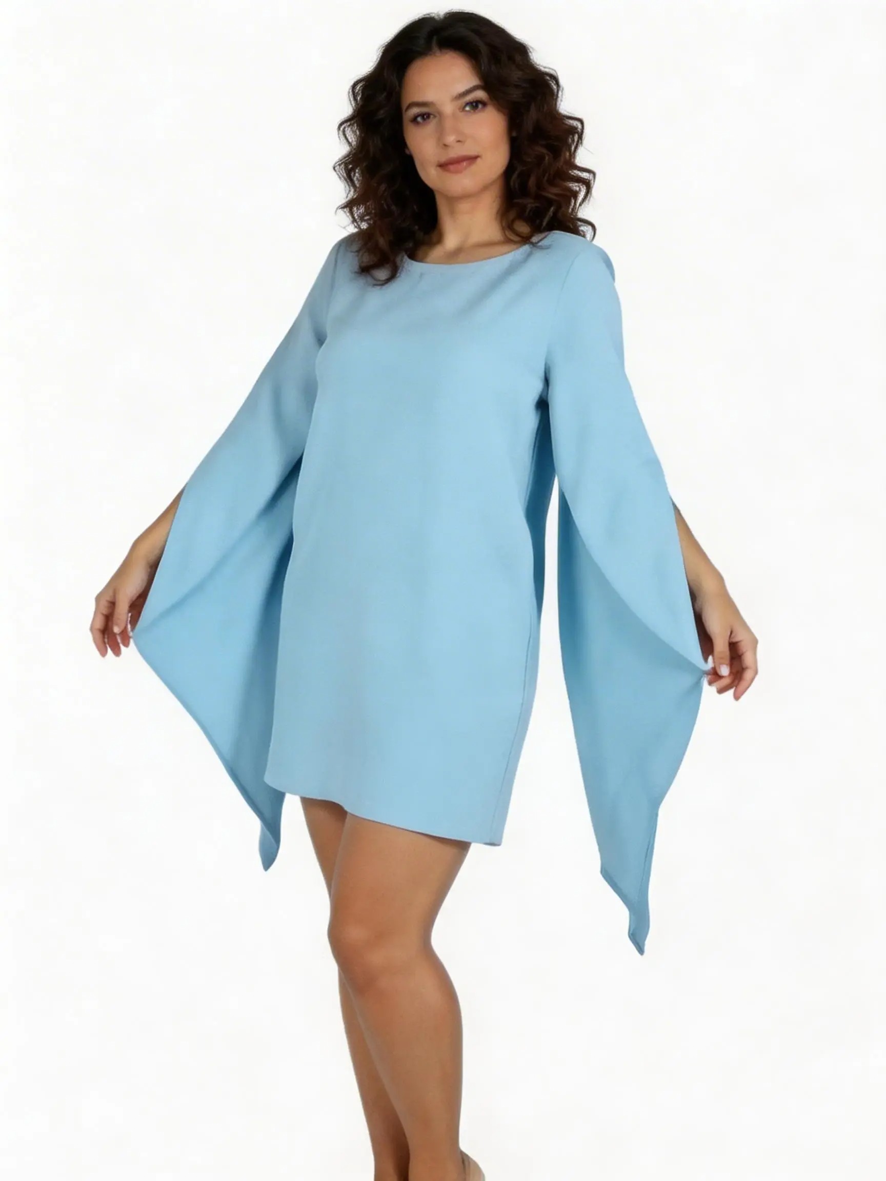 Šaty s rozstřiženými rukávy Mini Návštěvní na Přijímání Svatební Hostina Světle Modrá r40