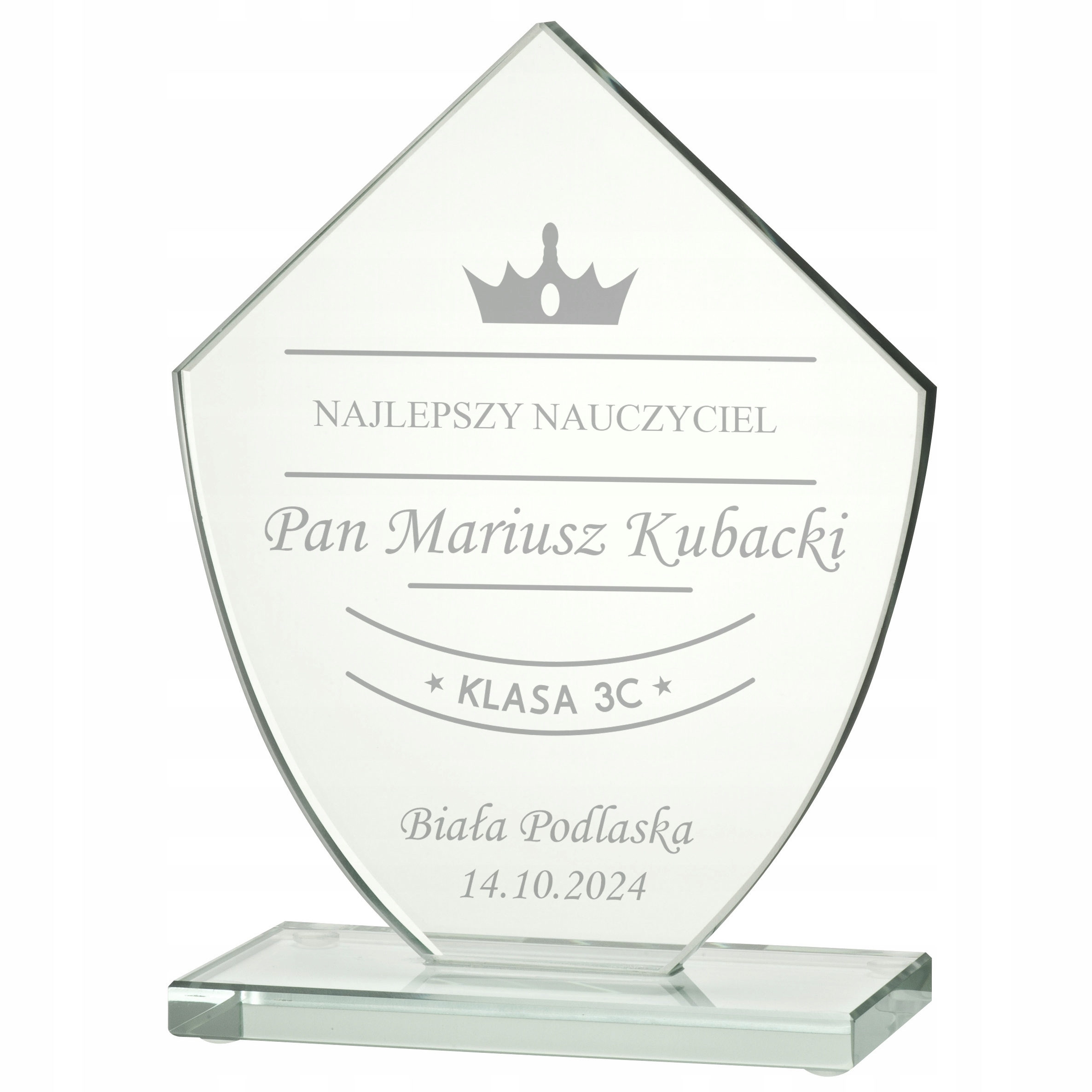 Skleněná soška Poděkování Den učitelů Logo