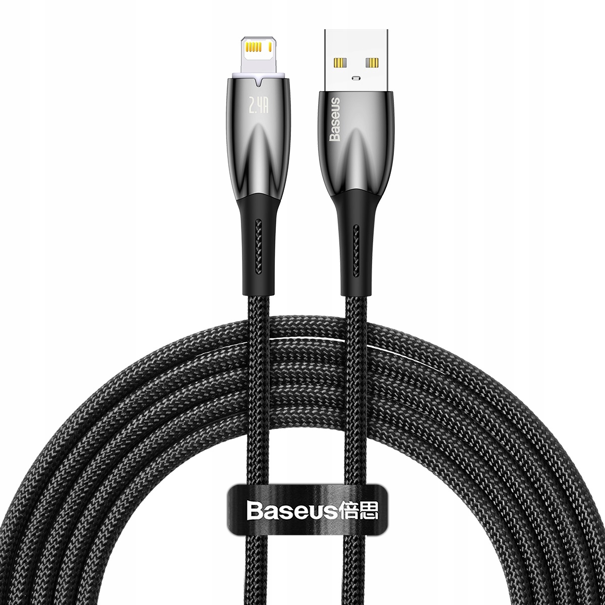 BASEUS KABEL MOCNY PLECIONY PRZEWÓD USB - LIGHTNING DO IPHONE IPAD 2.4A 2M Kolor czarny