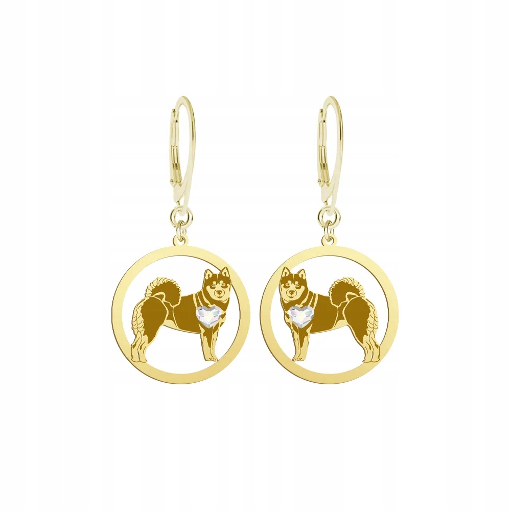 Náušnice Zlaté se psem Shiba-inu 925 Dárek Žena Bigiel Gravírování Bonus