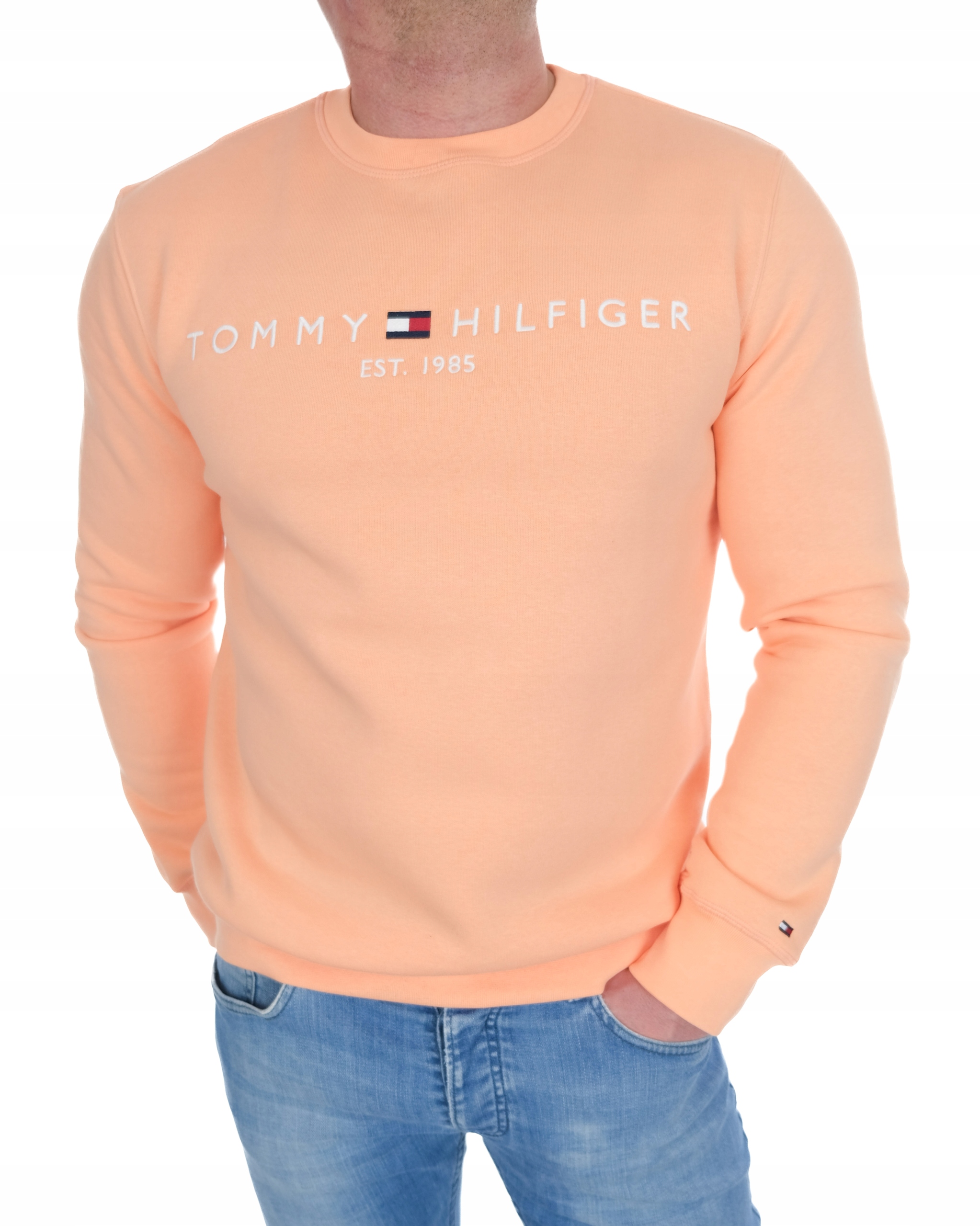 Bluza Tommy Hilfiger Męska Duże Haftowane Logo Brzoskwiniowa Roz. S