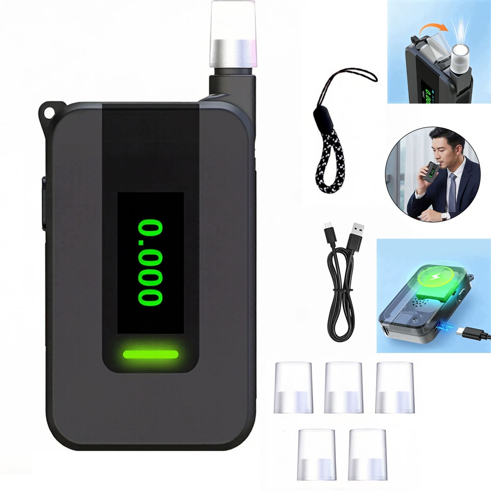 Elektrochemický beznáustkový policejní alkoholtester Profesionální 5x Náustky