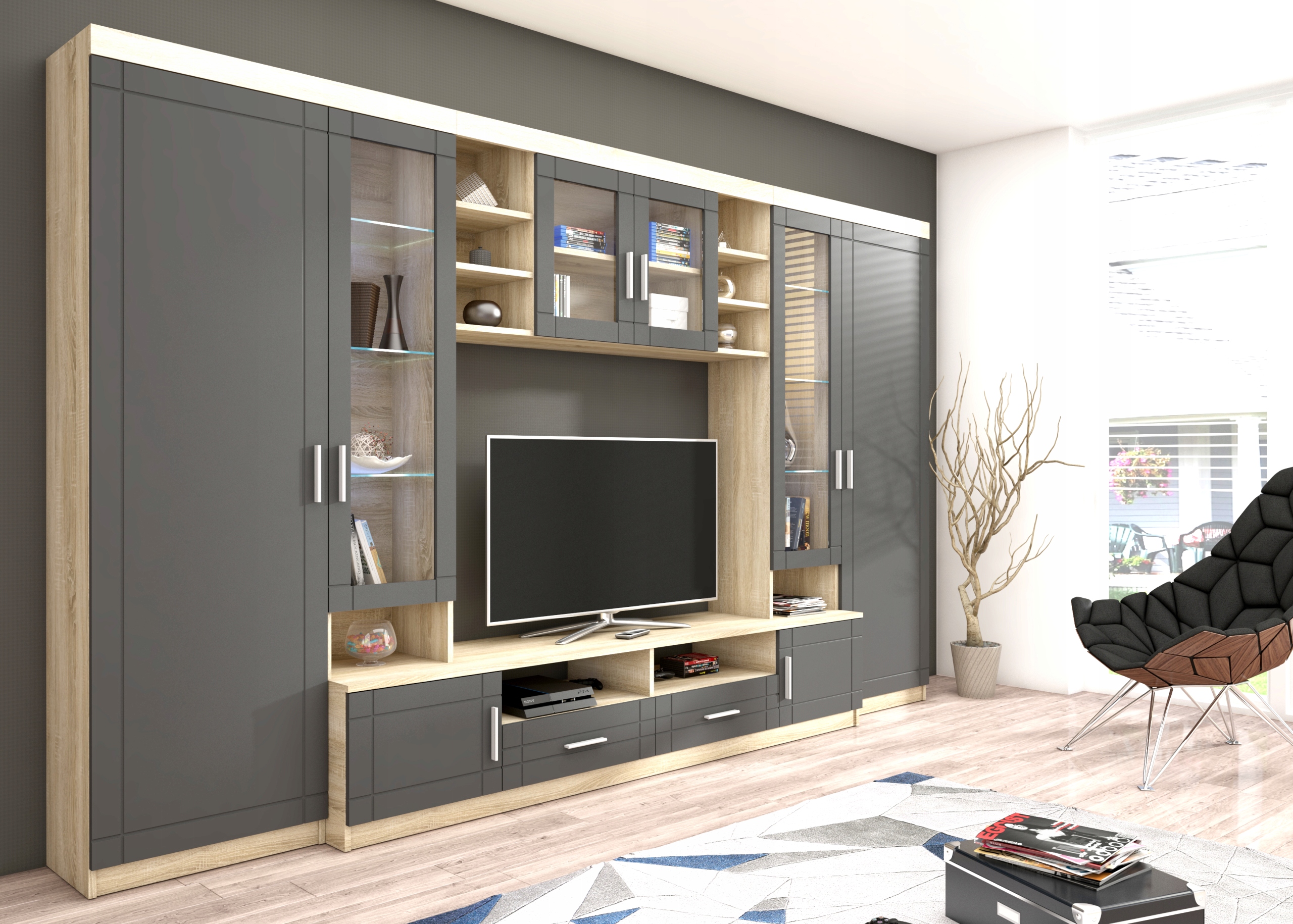 Nábytková Stěna Sada vitrín LPM3 Grafit