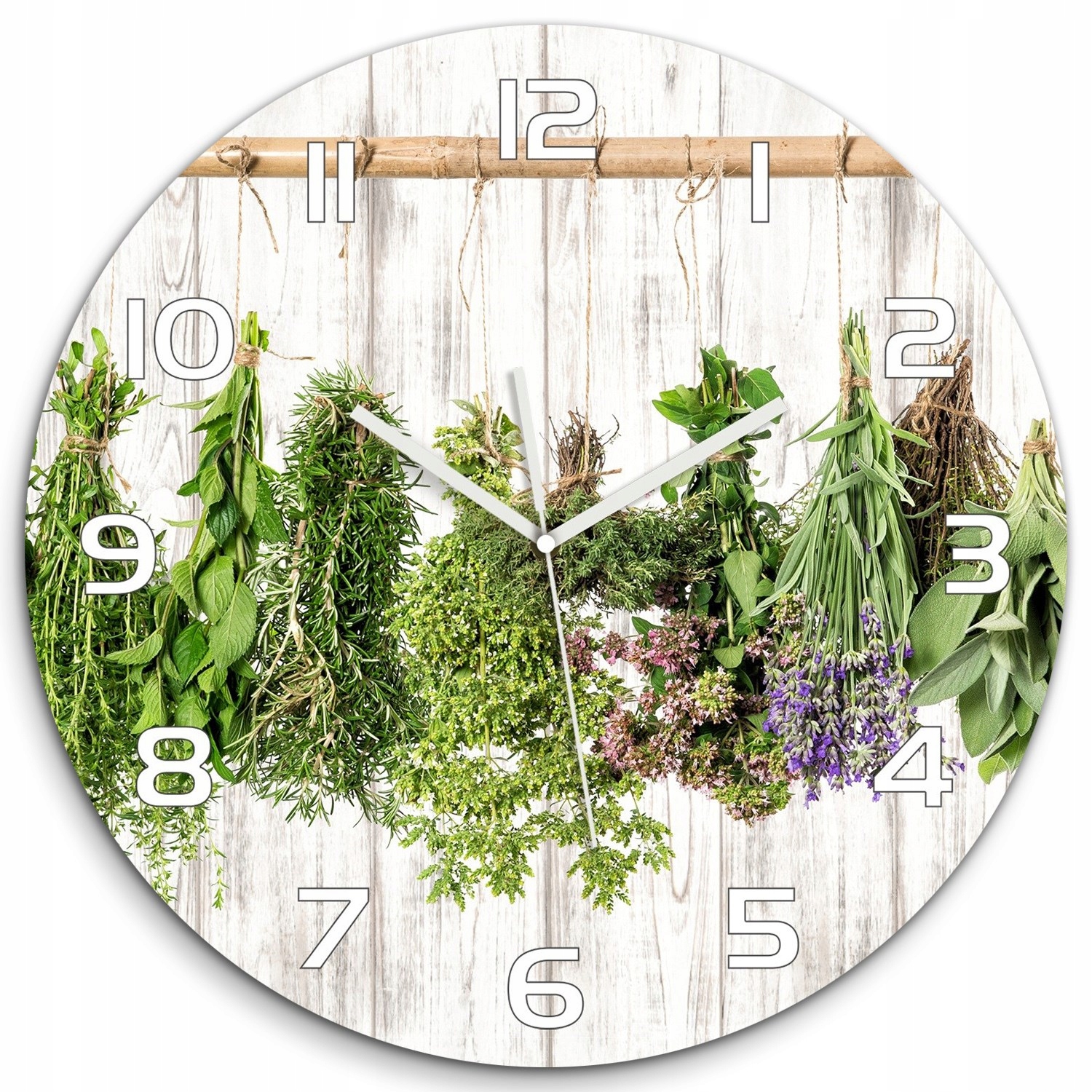 

Duży szklany zegar ścienny Zioła na sznurku fi 60