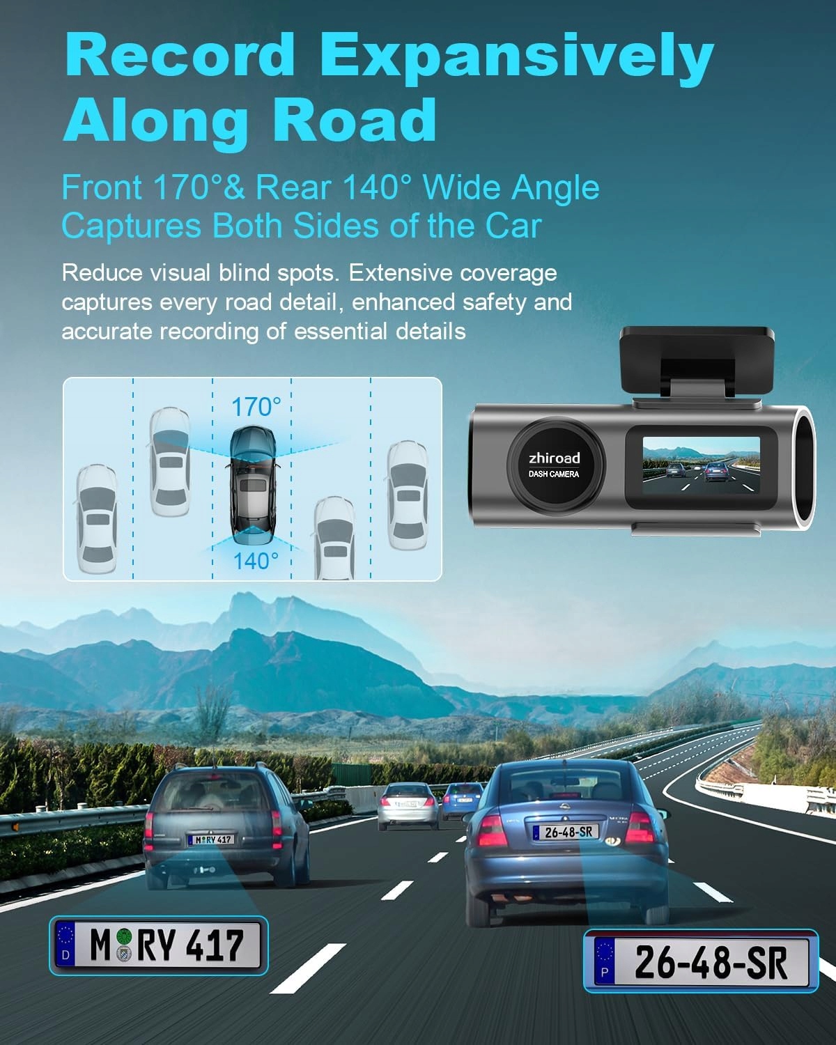 zhiroad Kamera Samochodowa 4K 1080P WiFi 64GB Nocny Tryb WDR 170° 140° — miniatura 6