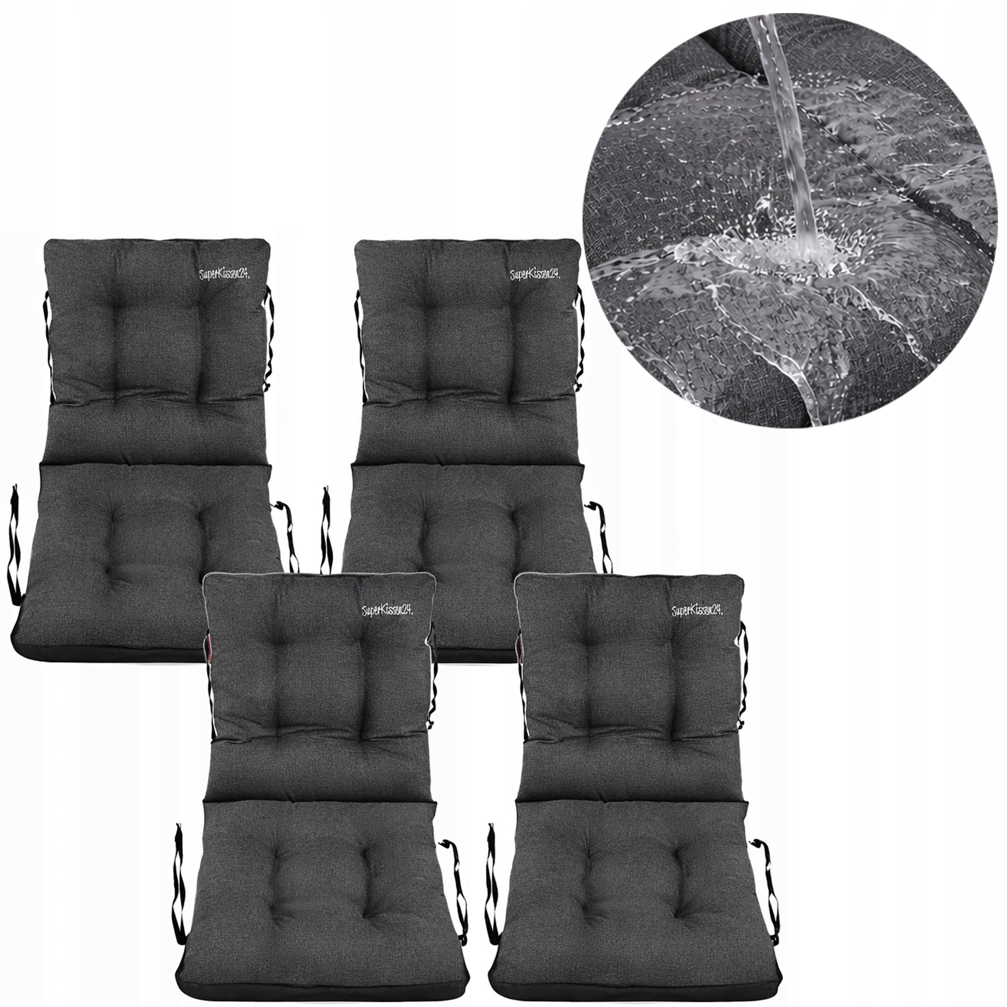 Set polštář Voděodolná na zahradní židli 48x48x48 Len Černá 4ks