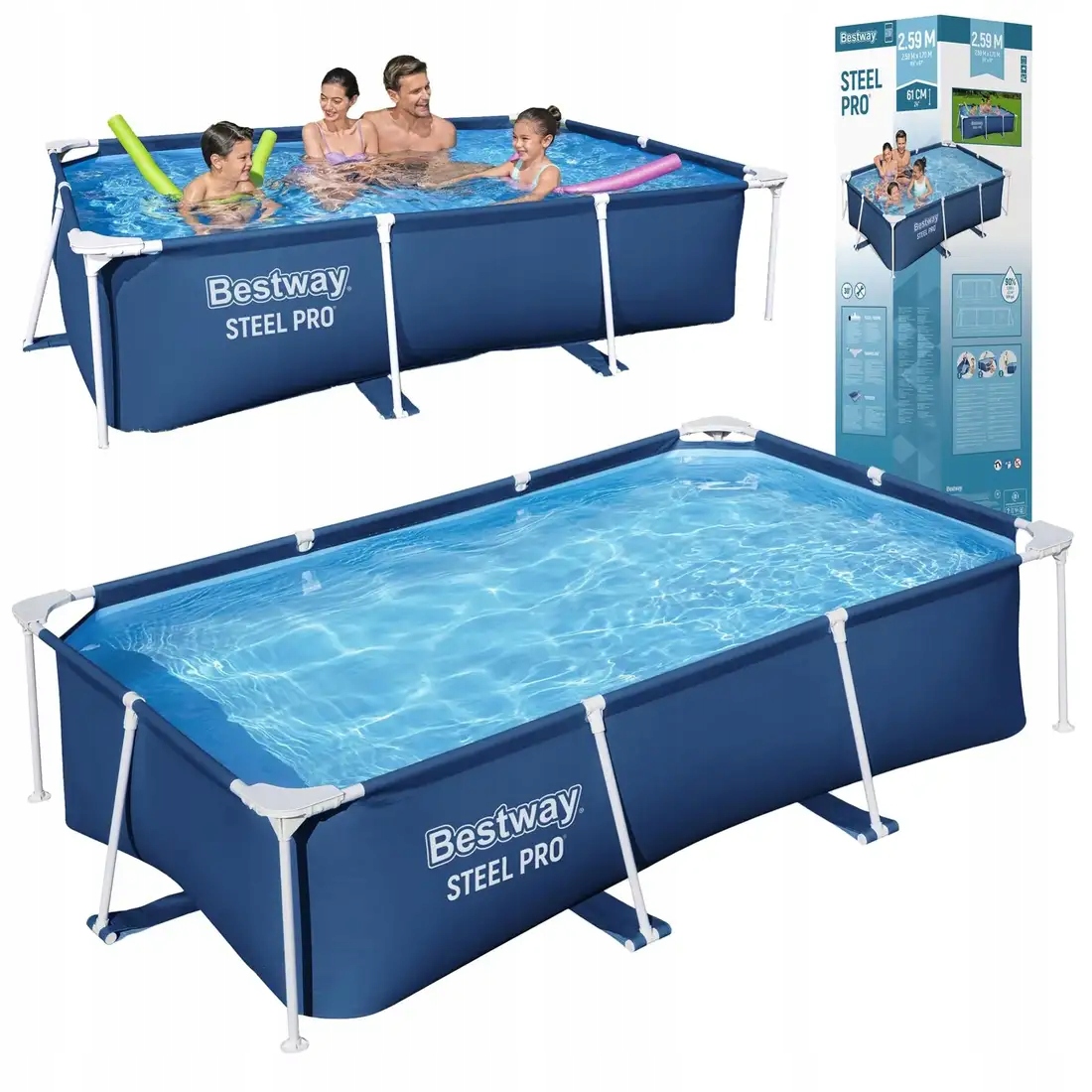 Basen Ogrodowy Stelażowy Prostokątny 259X170X61 CM Bestway 56403