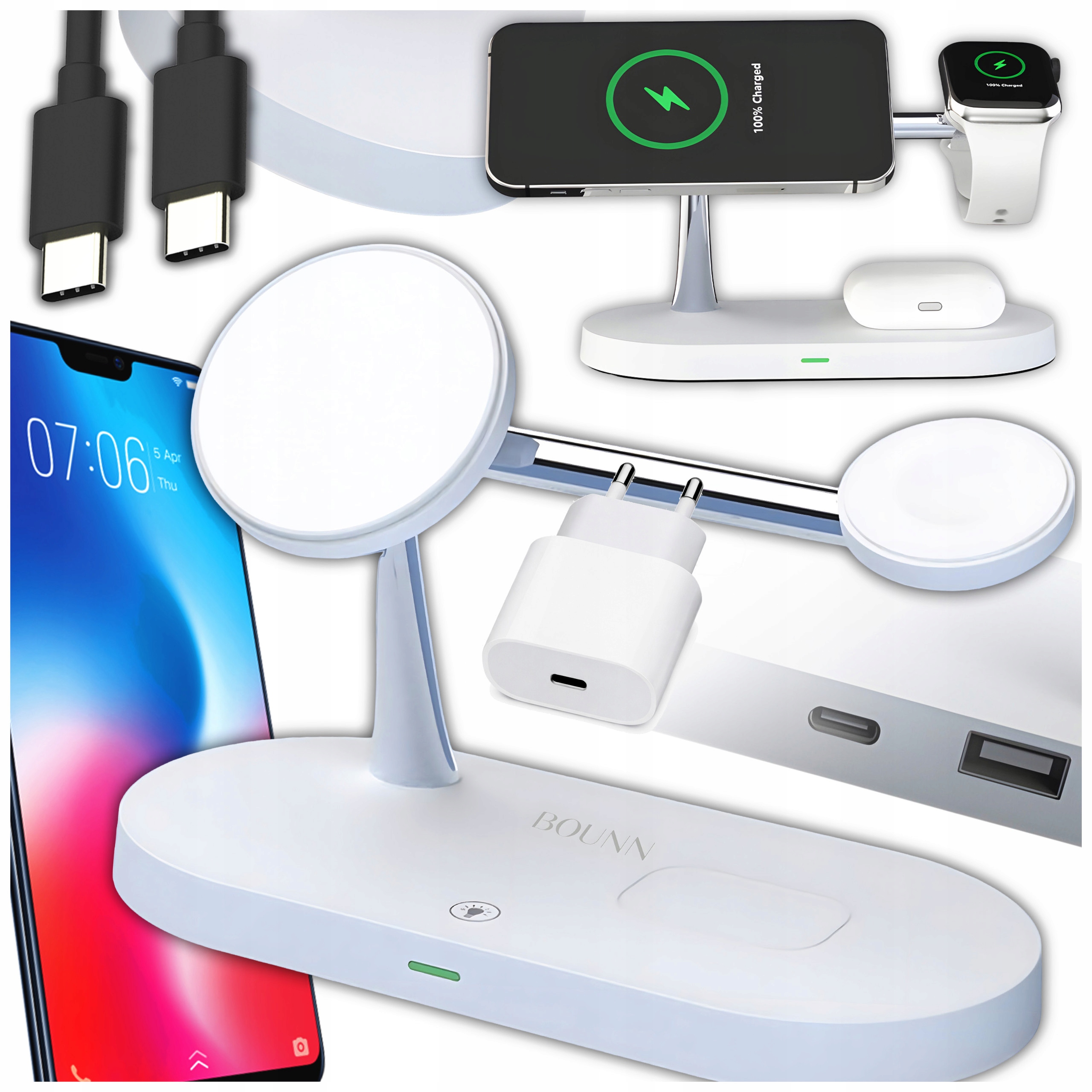 Bezdrátová Indukční Nabíječka Magsafe 15W 3v1 Pro Iphone Usb-c Kostka