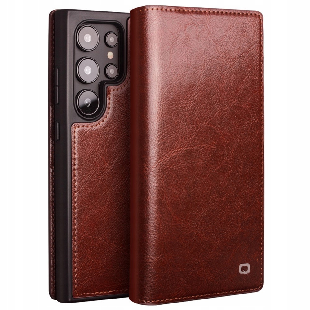 Skórzane Etui z klapką do Galaxy S24 Ultra, Qialino Leather Wallet, Obudowa