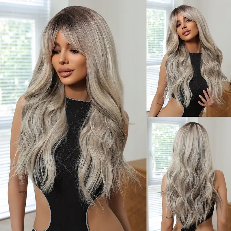Dámská paruka Paruka Dámské Dlouhé Ombre Šedé Kudrnaté Vlasy s Hřívou 66 cm