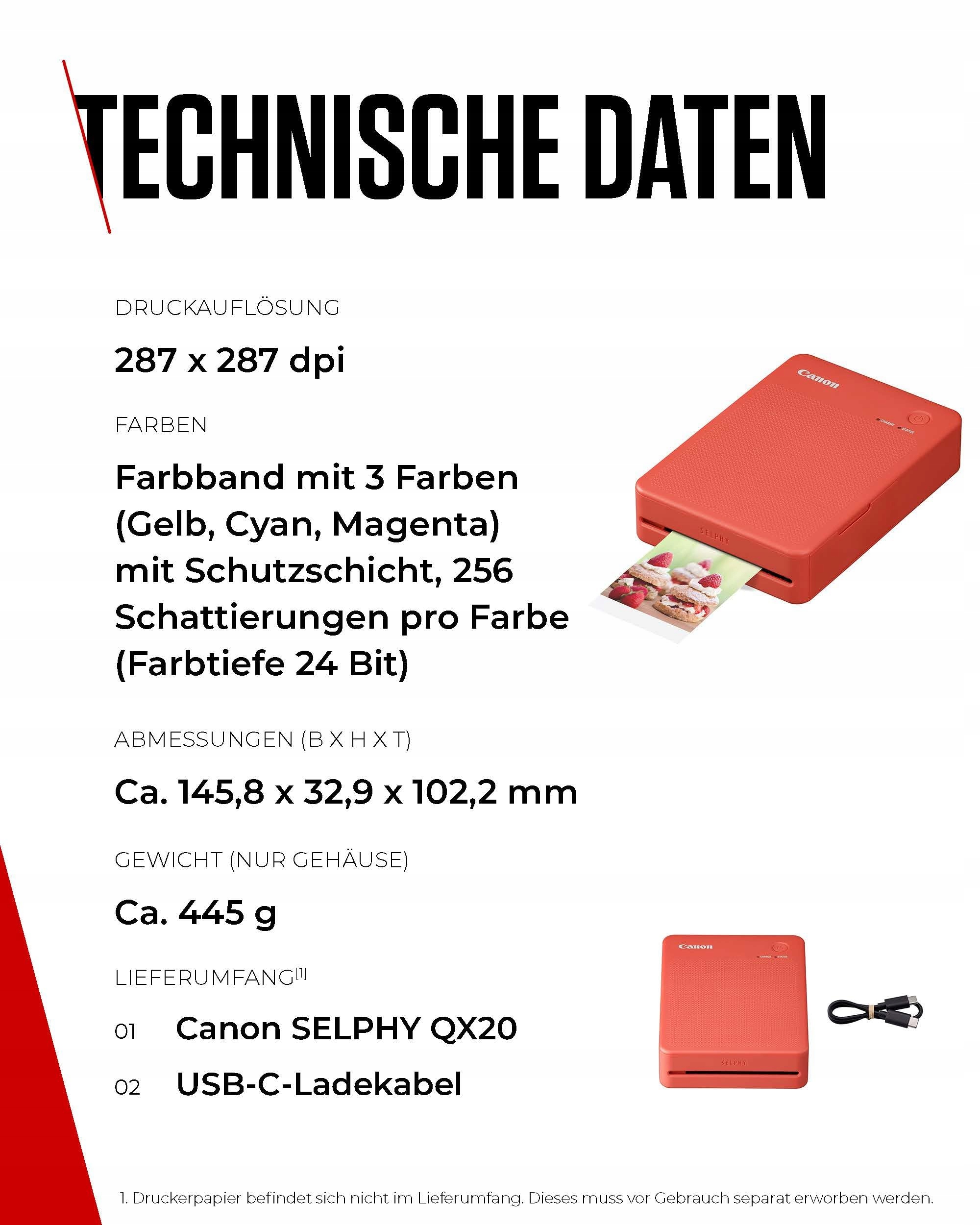 CANON SELPHY QX20 Mobilna Drukarka Zdjęć WLAN USB-C Terrakotta — miniatura 6