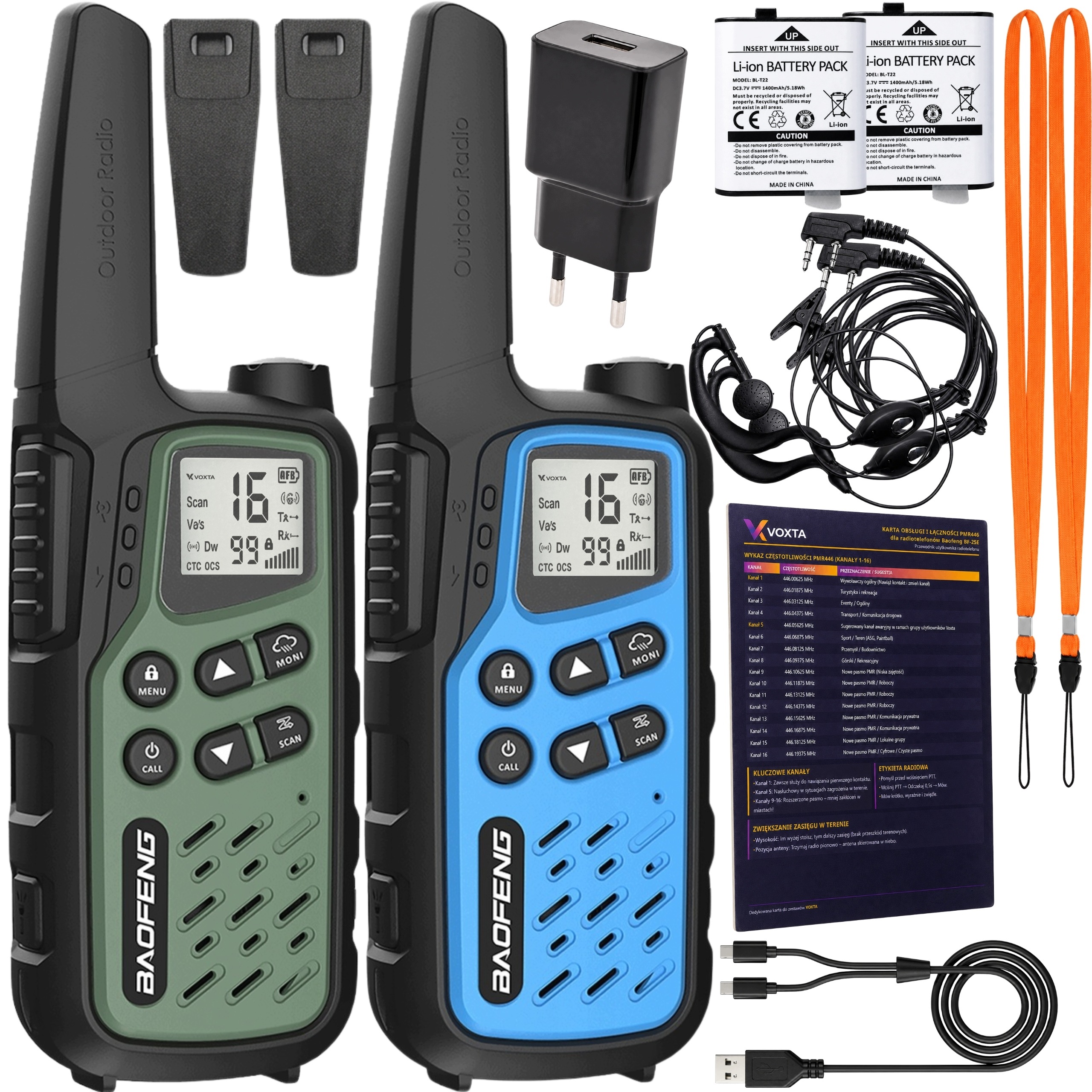 Krátké vlnovky Baofeng BF-25E Voxta 2x PMR446 Usb-c Velký Dosah Svítilna 10 km