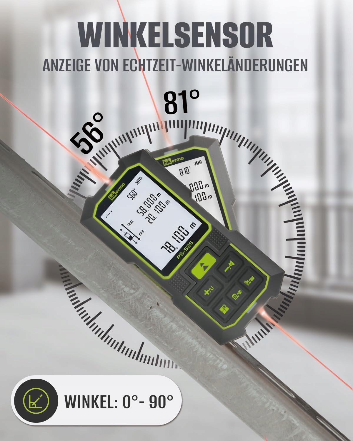 INKERMA Dwustronny Dalmierz Laserowy 160M Z Czujnikiem Kąta i Pythagoras — miniatura 5