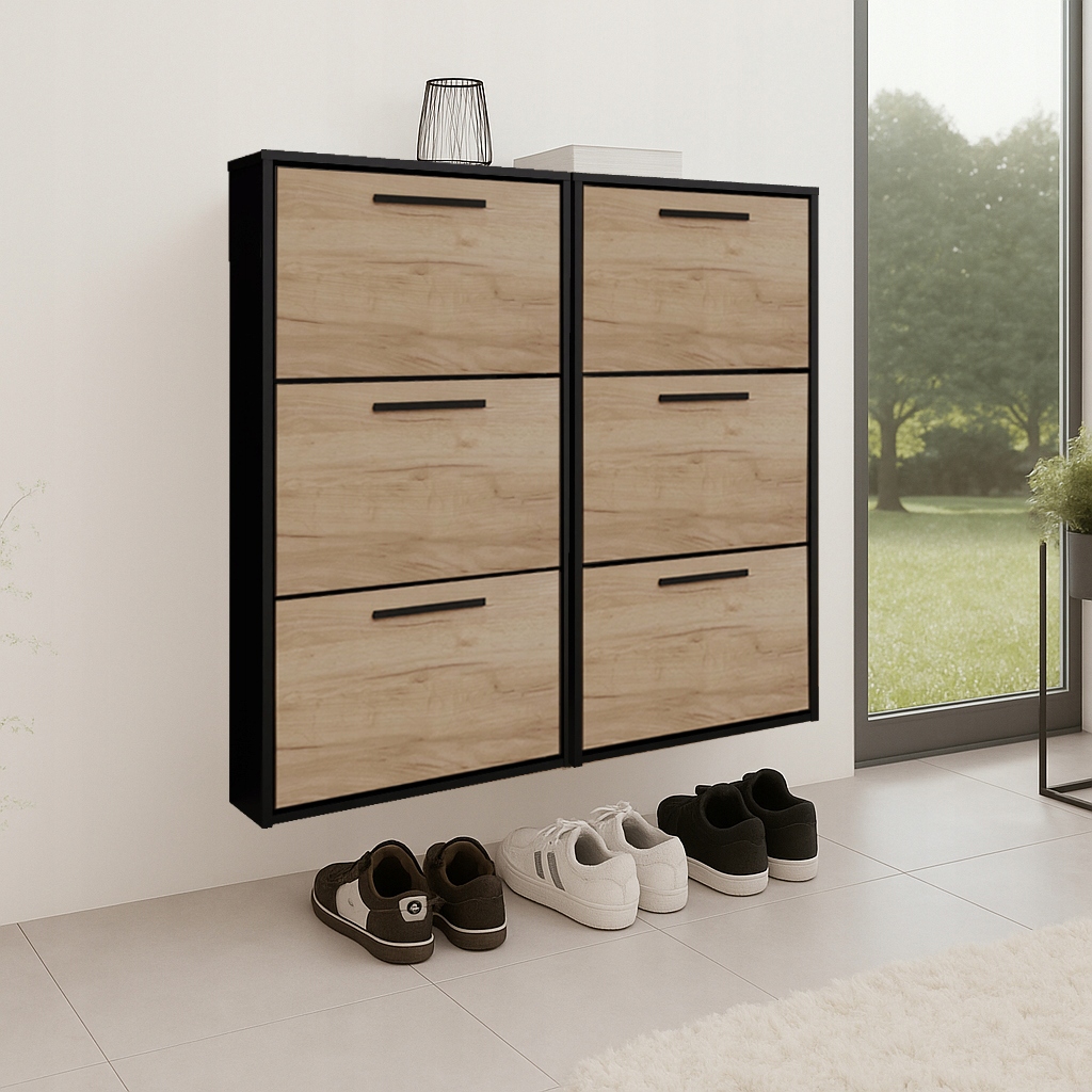 Botník s výklopným závěsem Jasper Mini X2 černá dub craft