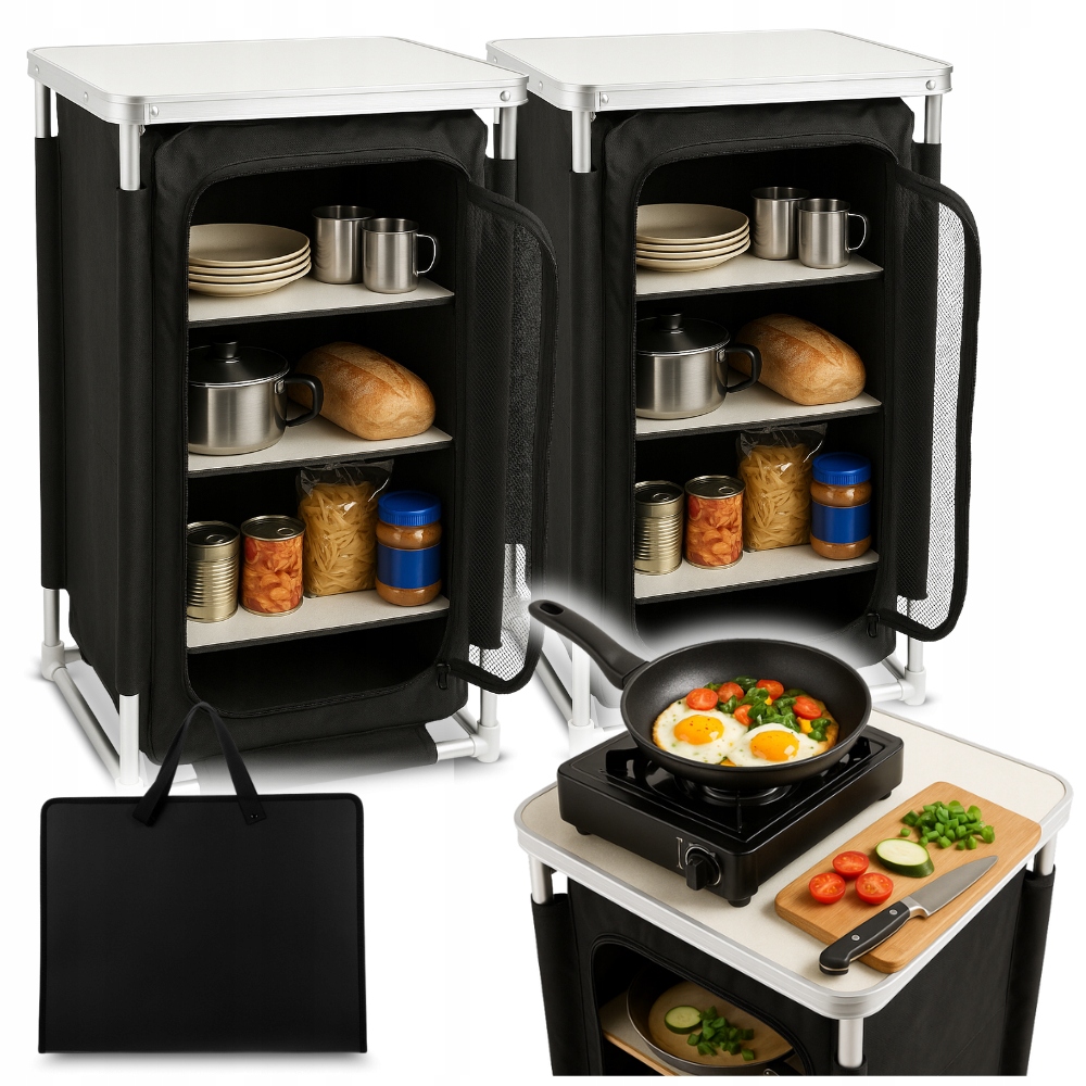 2x Kuchyňská skříňka kempingová s deskou skládací na vaření a na oblečení