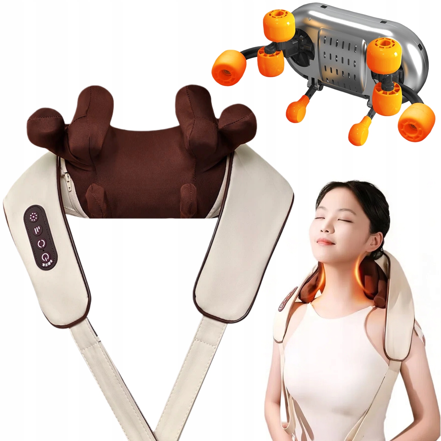 Masażer Shiatsu do Szyi i Karku – 8 Głowic Masujących, Podgrzewany