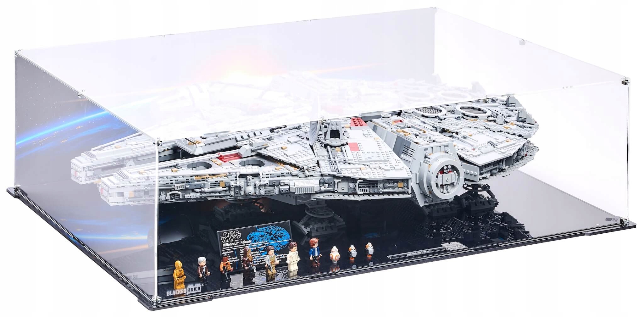 Horizontálna vitrína s pozadím BlackedBrick pre Lego 75192 StarWars Sokol Millennium