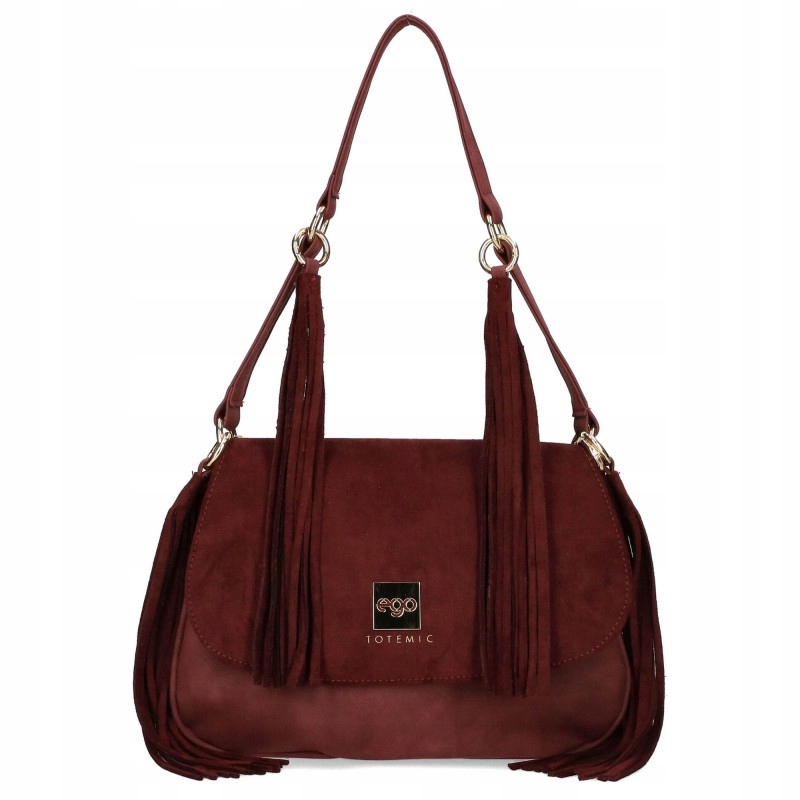 Dámská kabelka Ego Kabelka Přes Rameno s přepínacími třásněmi Bordó kůže Eko
