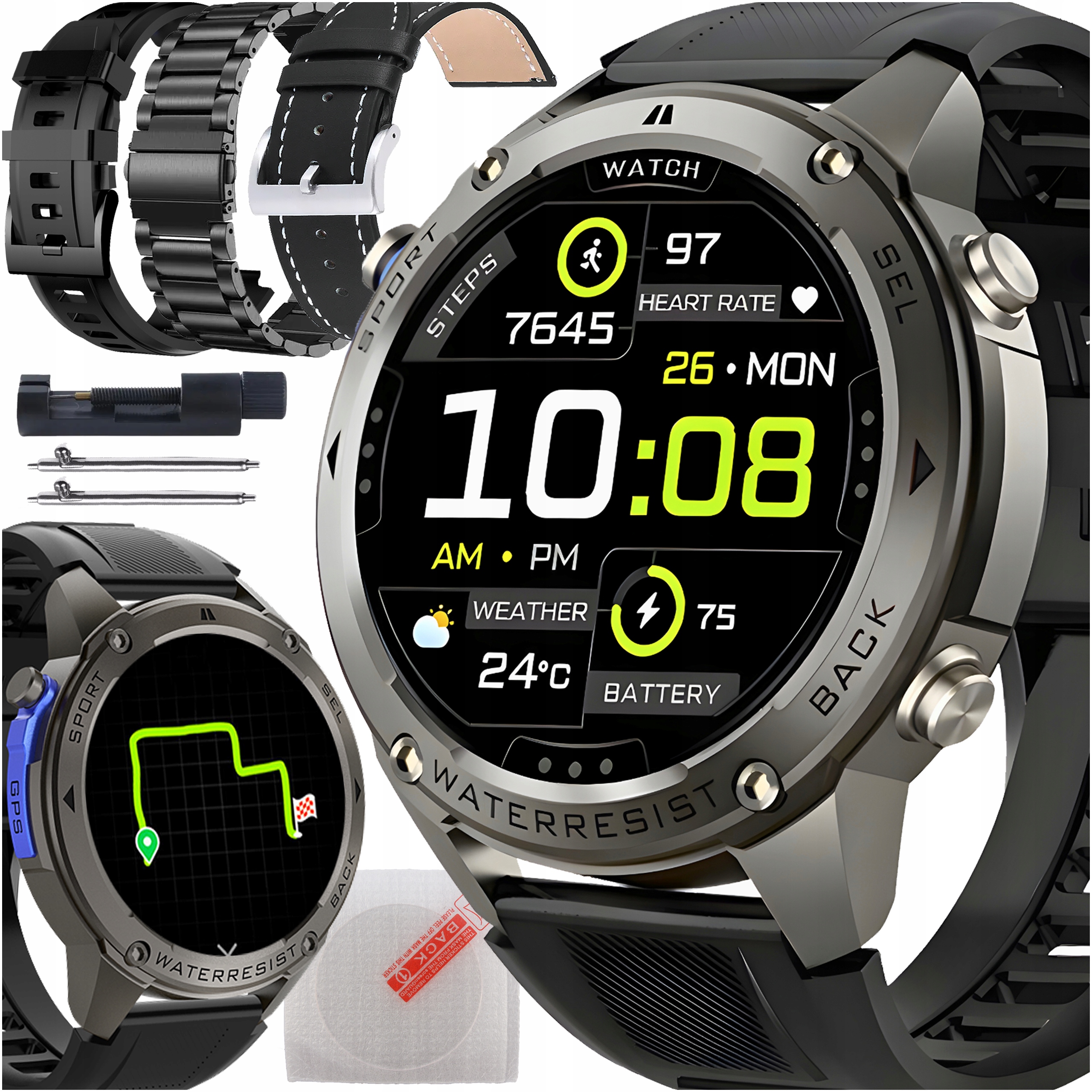 Smartwatch Zegarek Gps Wodoodporny IP69K Amoled Rozmowy Sport 3PASKI Polski