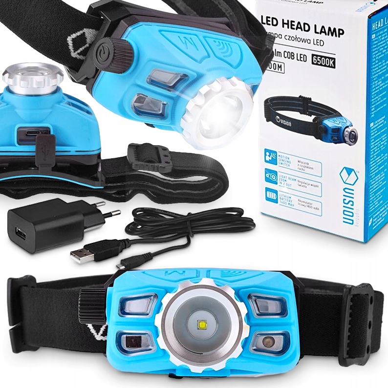 Výkonná Čelovka Led Čelovka 350LM Akumulátor Zoom Senzor Pohybu 5W