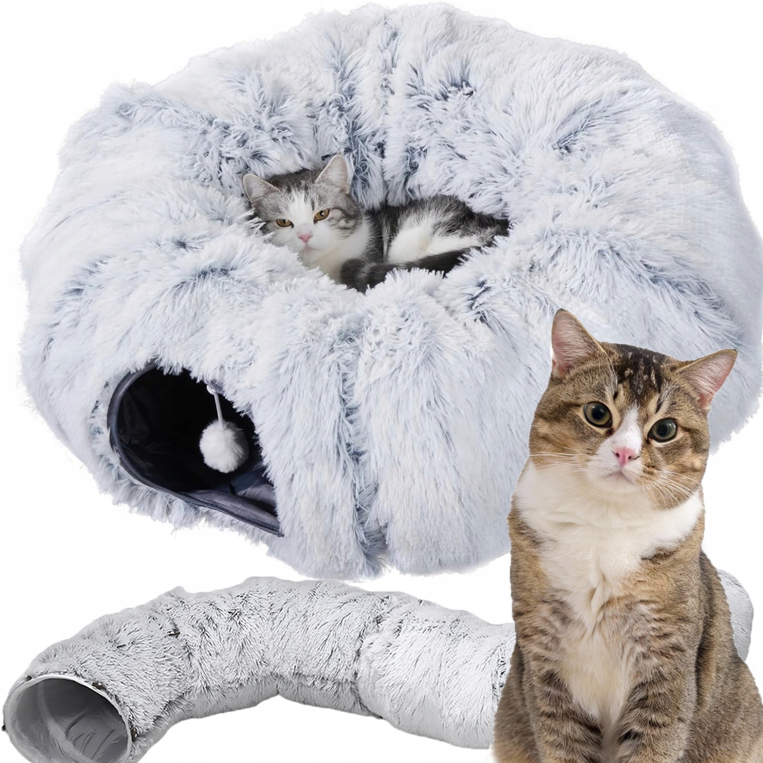 Levně Interaktivní Tunel Pro Kočky Tunel Pro Kočky S Míčem Velký Šedý 170 CM Hračka