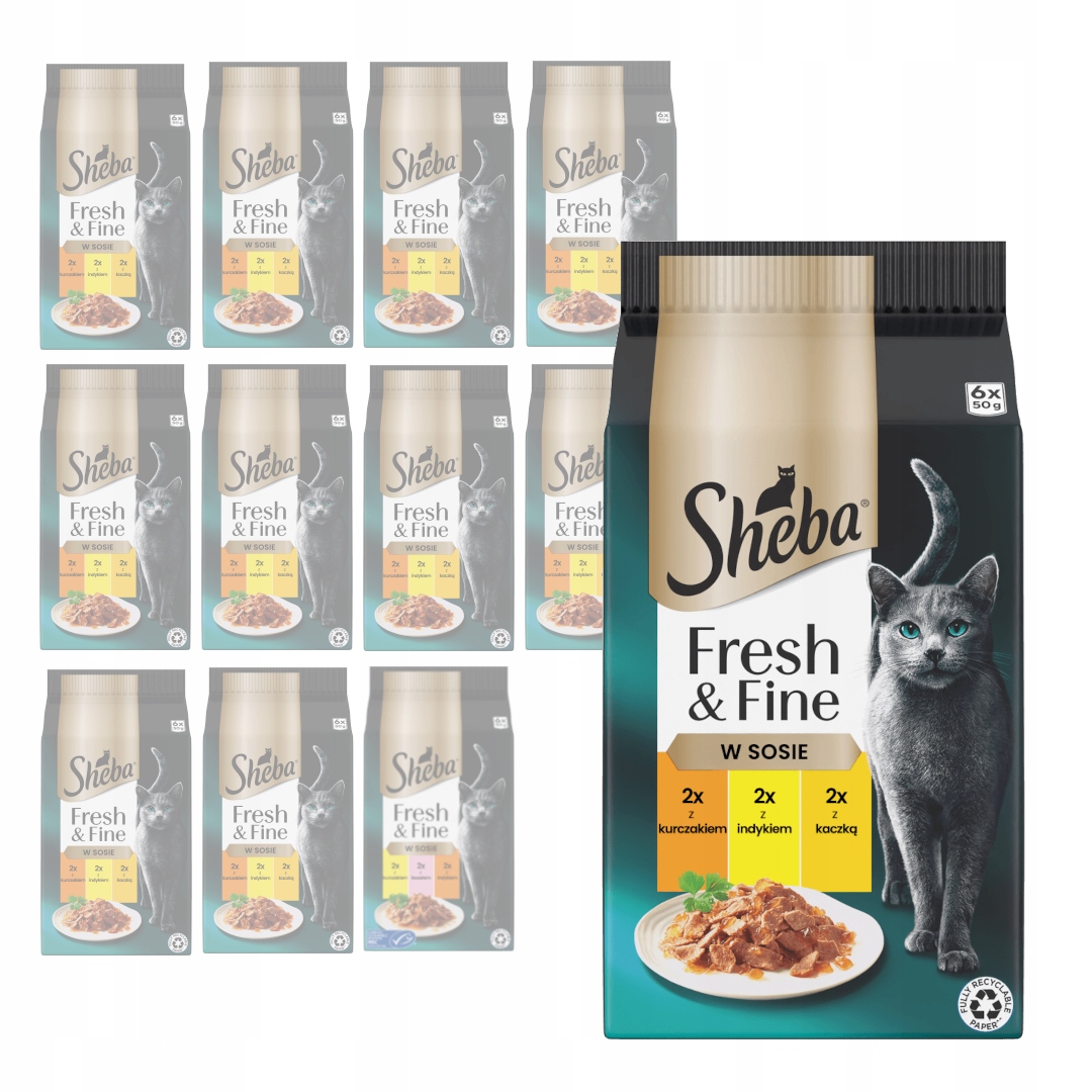 Levně Sheba Fresh&Fine sáčky 72x50 g Mokré Krmivo Pro Kočky v omáčce Mix 3 příchutí