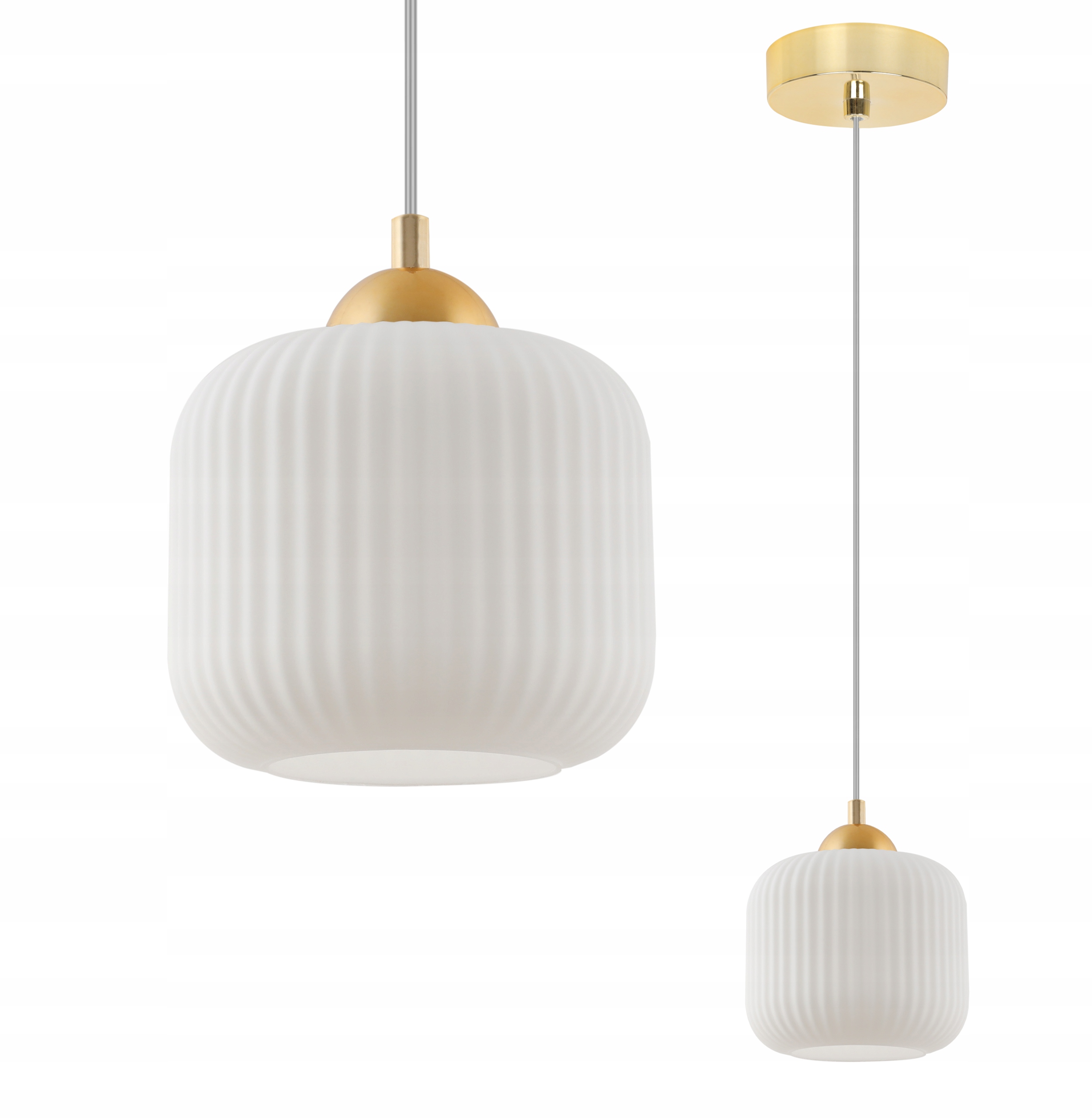 Závěsné Stropní Svítidlo Lustr Zlatý Bílý Válec Rýhovaný Glamour E27