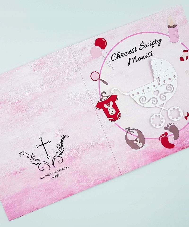 ZAPROSZENIA CHRZEST, CHRZCINY, ZABAWKI, 3D RÓŻ Kolor wielokolorowy