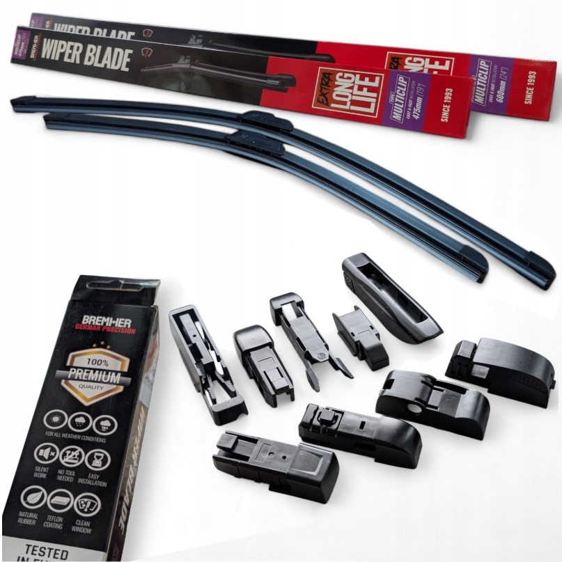 Komplet 2X Wycieraczki Płaskie Bremher 650MM+550MM 65CM+55CM Multiclip